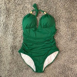 Emerald Green V Neck Swimsuit